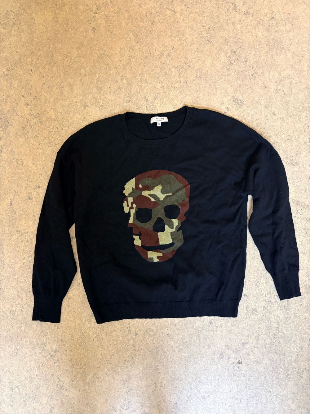 J. Society New York Women’s M 100% Cotton Camouflage Skull Graphic Sweater M